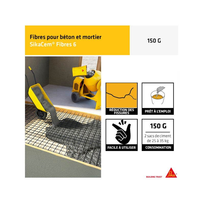Fibres structurelles micro-synthétiques SIKA SikaCem Fibre 6 - 150g - 5