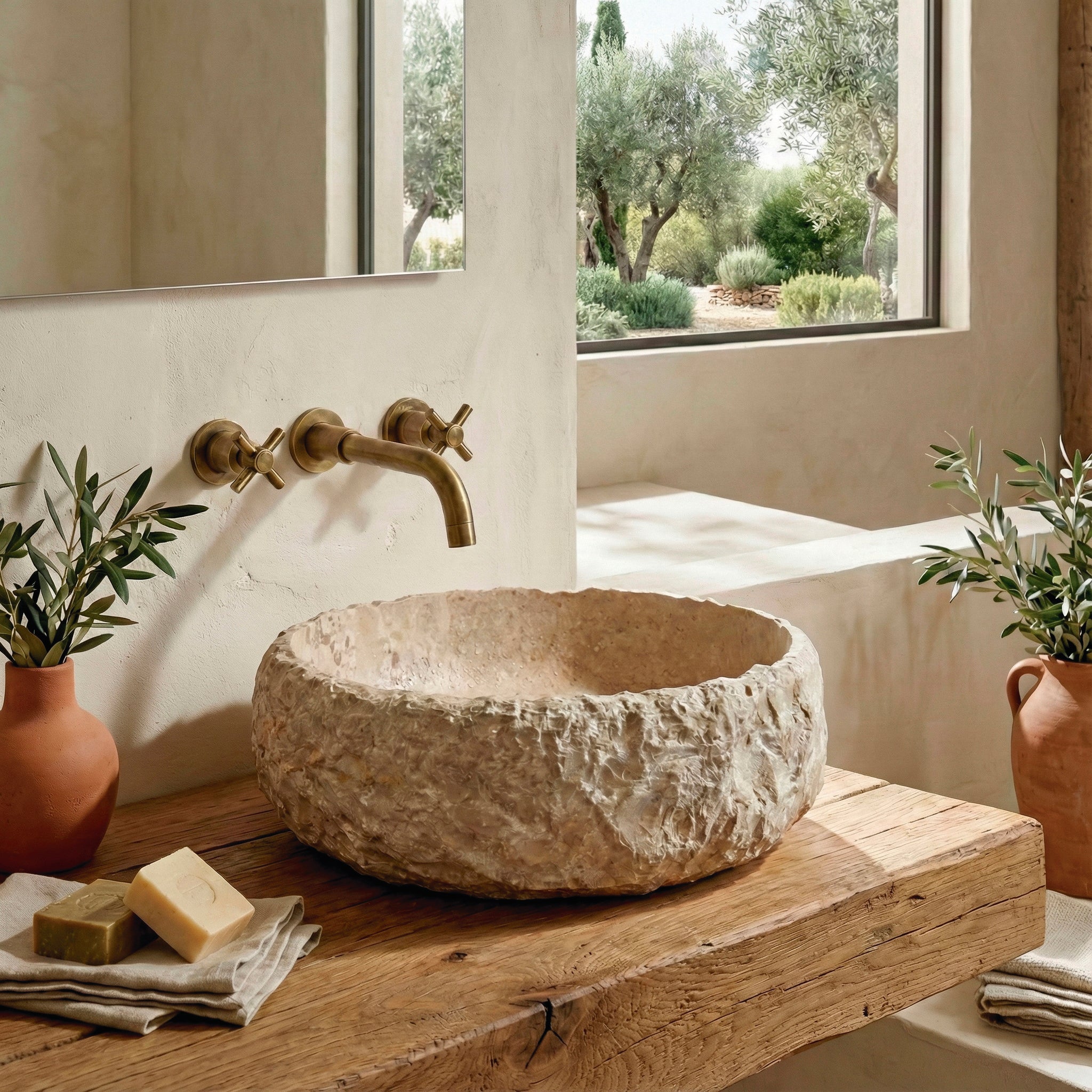 Lavatório de pedra natural bege DAYTON 380 x130 mm - 6