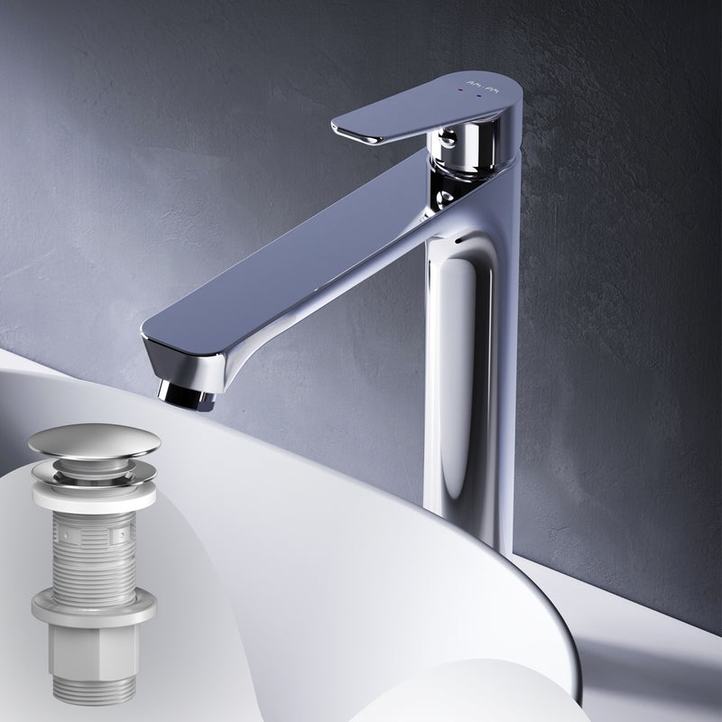 Bateria umywalkowa z wyciąganym odpływem, chrom, rozmiar L, FTA92200 AM.PM