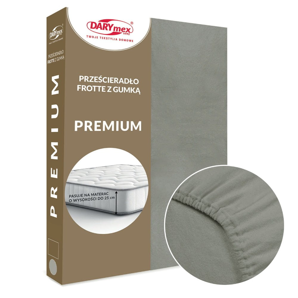 Prześcieradło frotte z gumką 160 x 200 kolor szary PREMIUM - Darymex