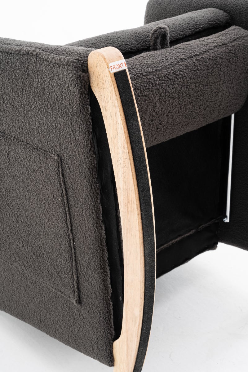 Elegancki fotel bujany z tkaniny w misie ze zintegrowanym podnóżkiem - Fotel wypoczynkowy z wysokim oparciem i nowoczesnym designem - 5