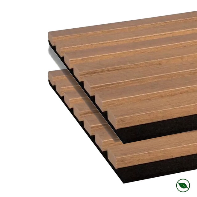 Lot de 2 Panneaux tasseaux bois MDF acoustique décor chêne rustique sur feutrine 2600x300x17mm PEFC 70%