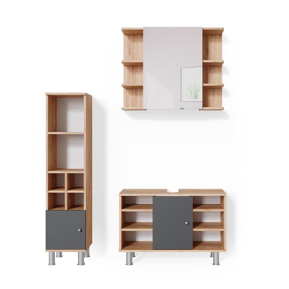 Vicco Zestaw mebli łazienkowych Fynn, Złoty dąb energetyczny, 3 części