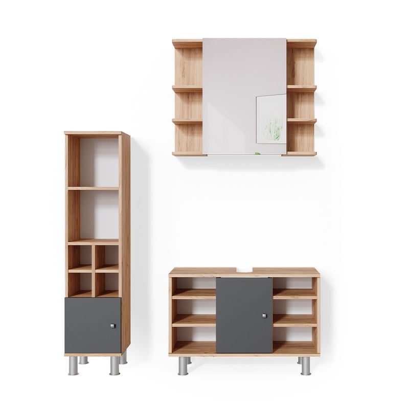 Vicco Zestaw mebli łazienkowych Fynn, Złoty dąb energetyczny, 3 części