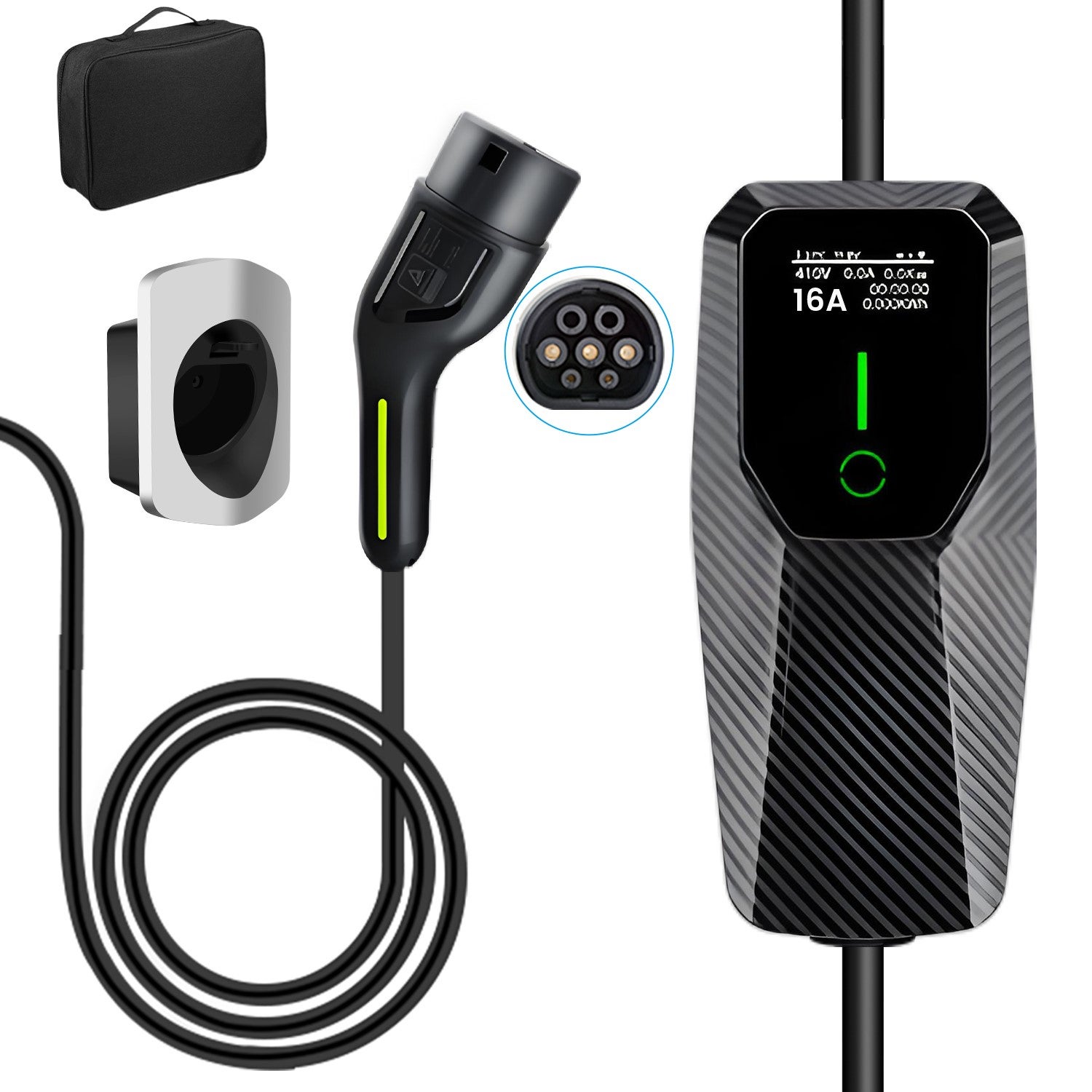 GUWIEYG Câble De Charge Type 2 CEE 22KW 32A Triphasé - 5 M Avec Affichage Digital Et Réglage De Courant - Pour Véhicules Électriques Et Hybrides - 14