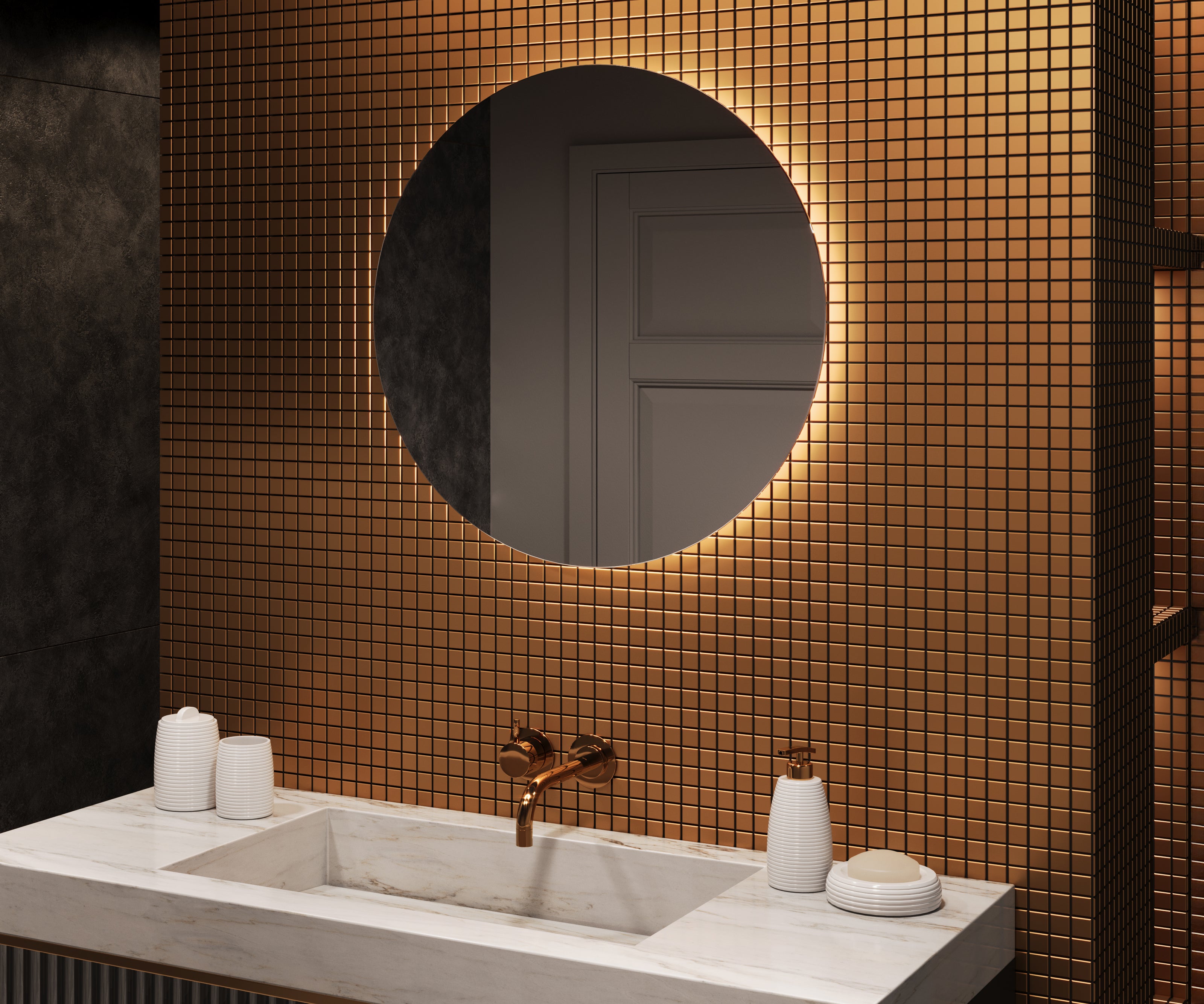 Lustro z oświetleniem LED do łazienki | 80x80 cm | Lustro ścienne z oświetleniem | Chłodna biel 6500K