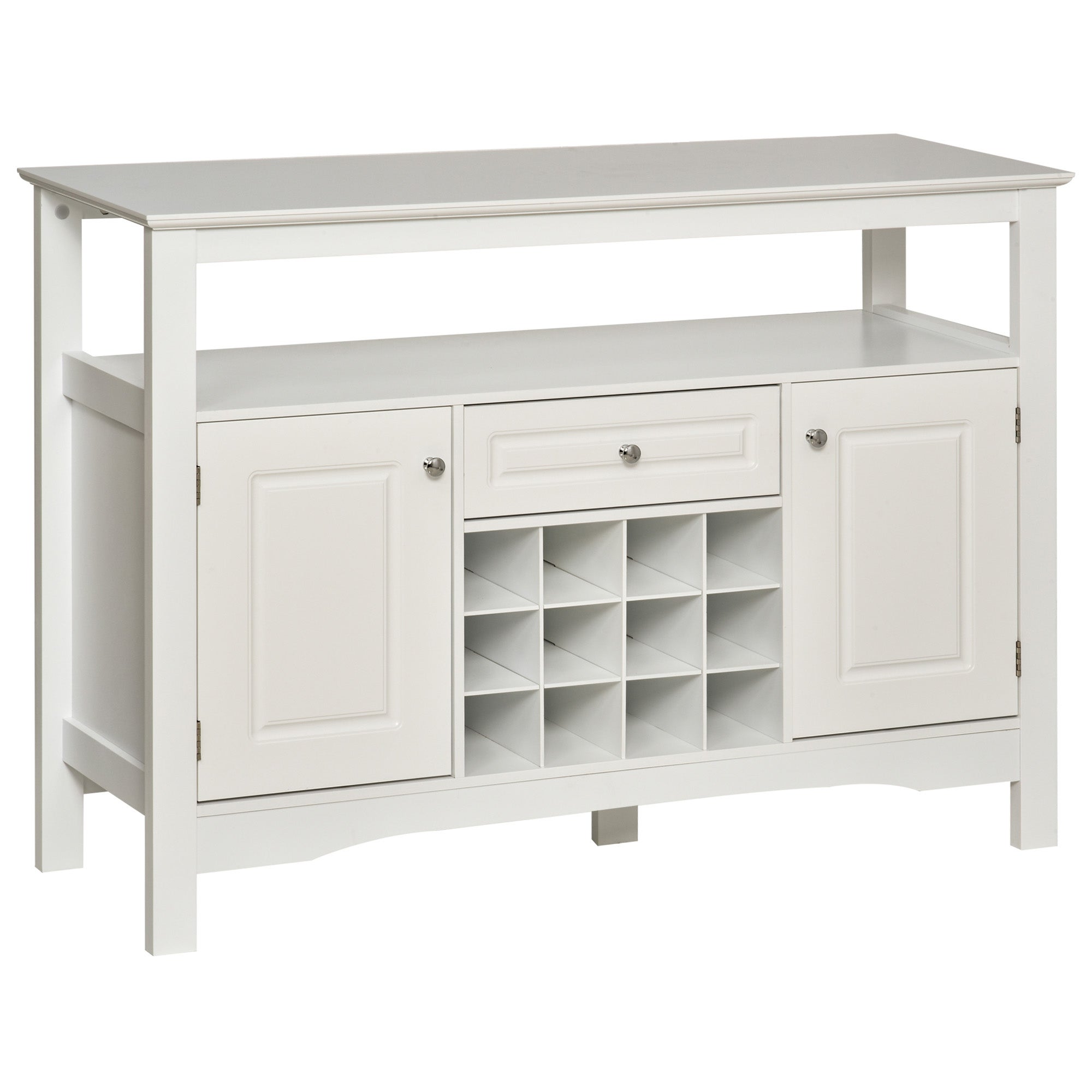Aparador de comedor con 1 cajón 1 estante abierto 2 puertas y botellero para 12 botellas 116,5x40x82,5 cm blanco