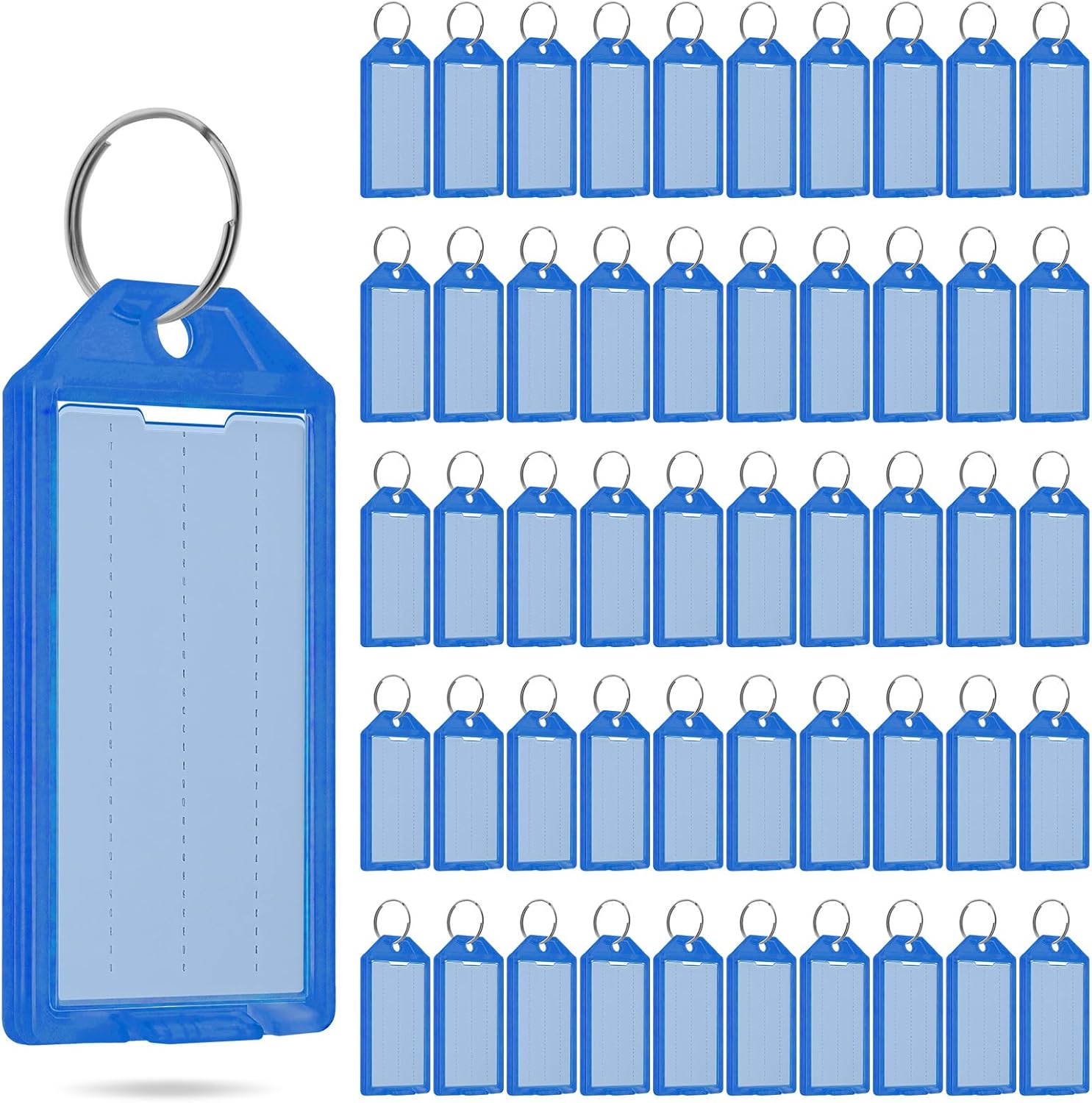 50 porte-clés, porte-clés en plastique bleu, anneaux de clés avec ...