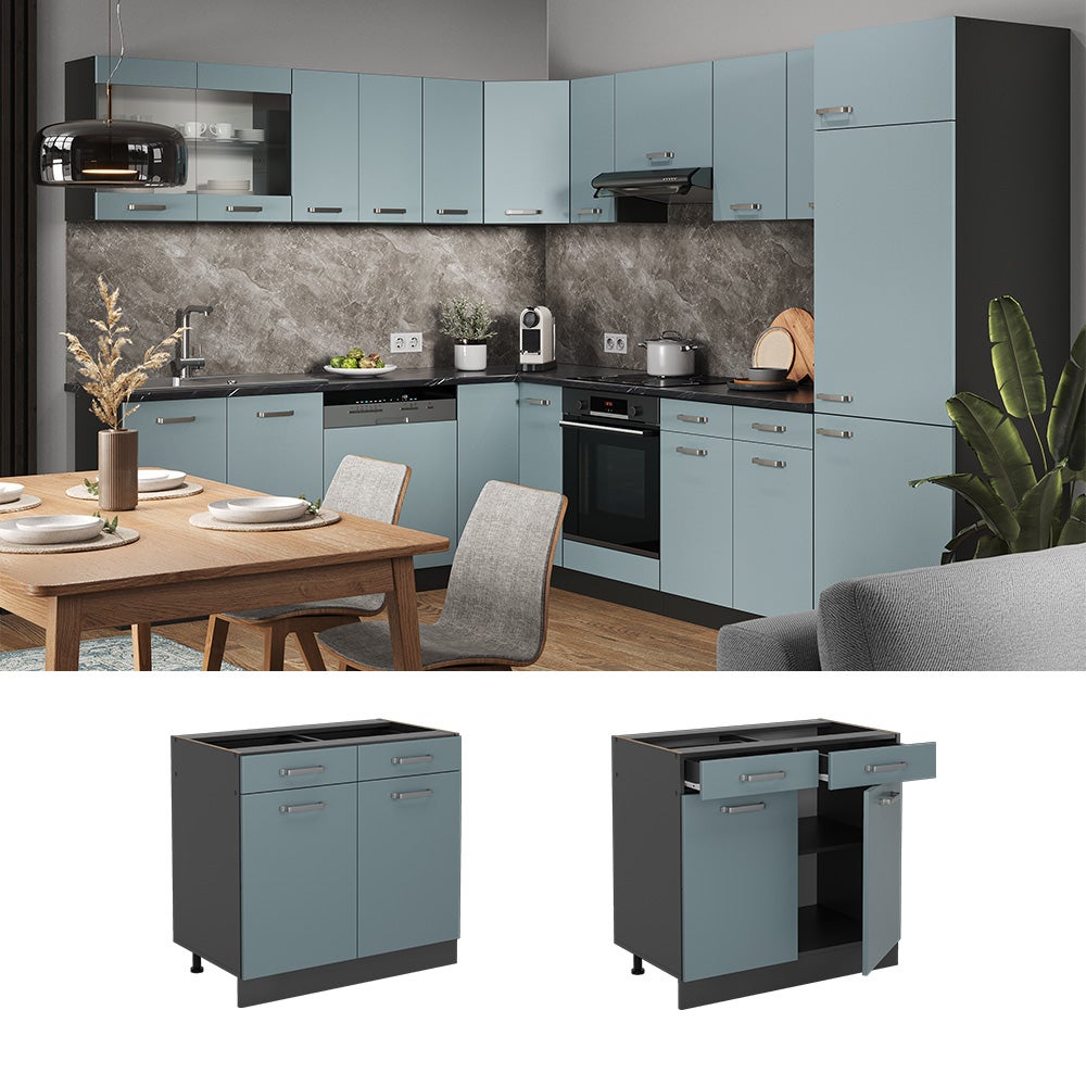 Vicco Meuble cuisine R-Line, Bleu-gris, 80cm , PT Anthracite - 2