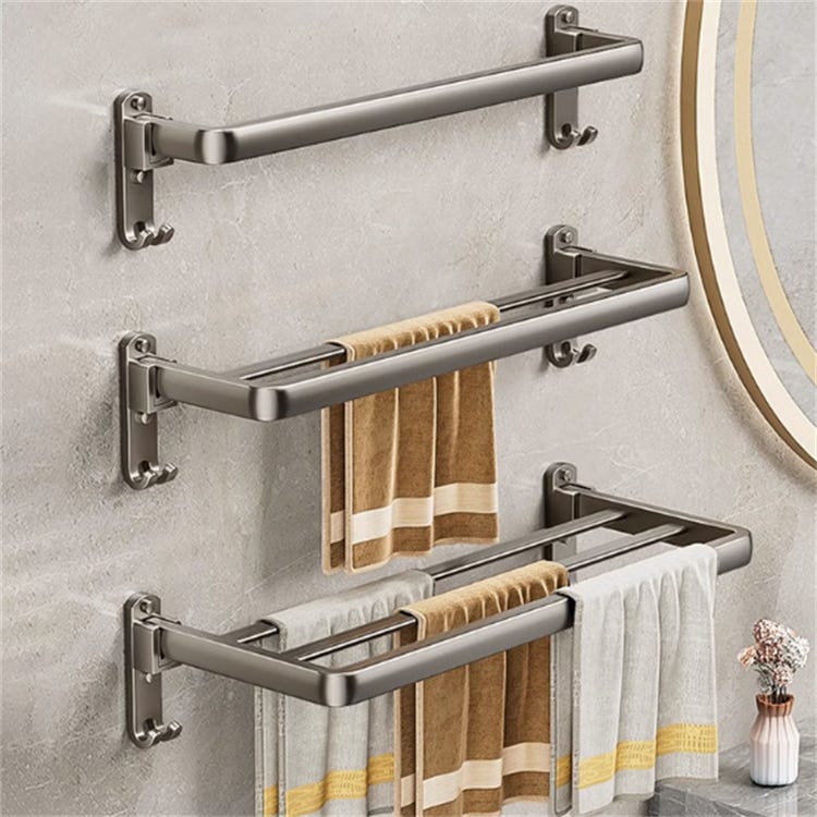 Support Mural de Serviette Pliable - de Rangement pour Salle de Bain - 4 tiges 49cm (pliable) - 2
