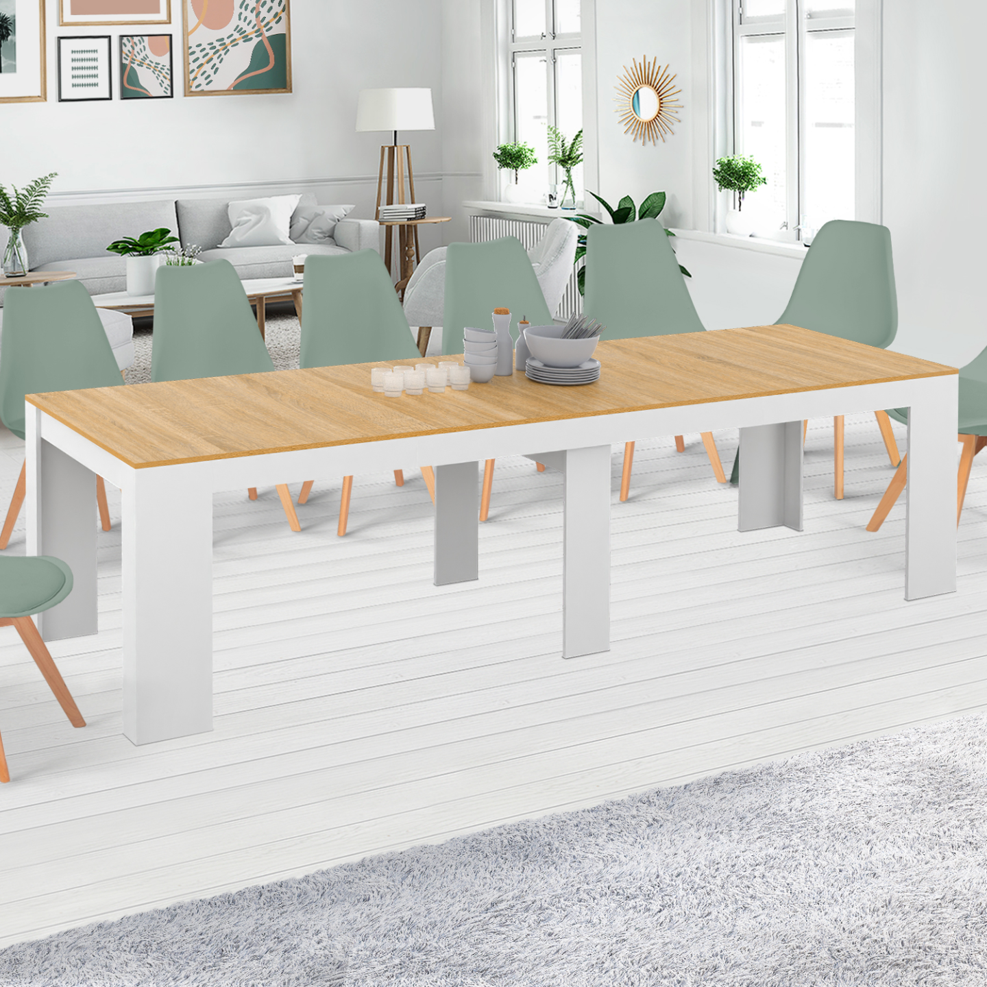 Table console extensible ORLANDO 14 personnes 300 cm blanc et façon ...
