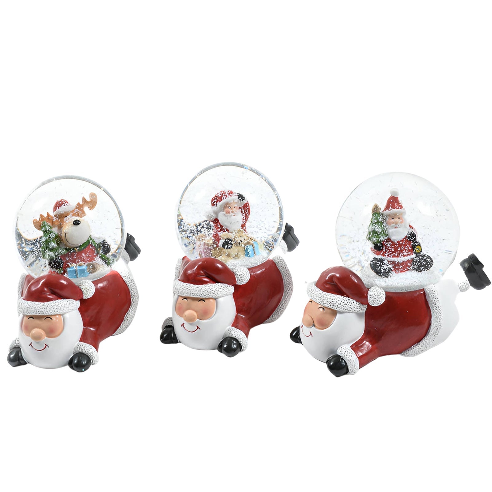 Palla con neve Babbo Natale in vetro rosso, bianco, verde e nero