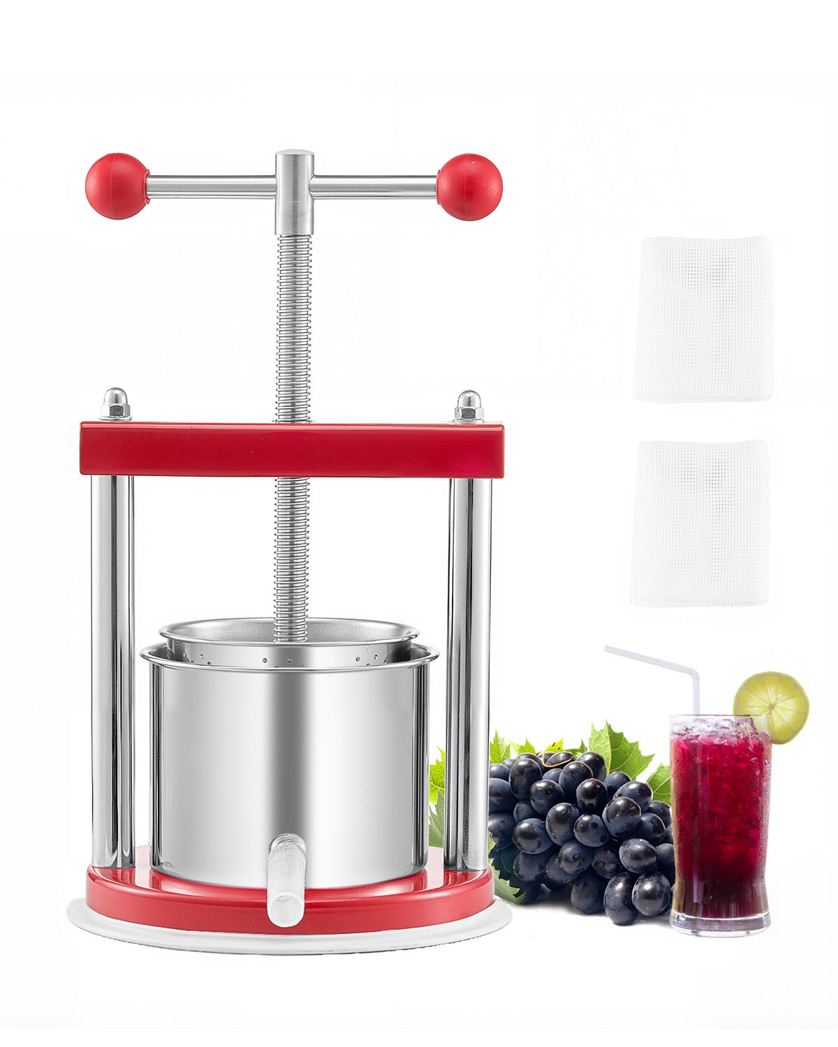 Pressoir à Fruits Manuel 6 Litres VEVOR - En Acier Inoxydable, Avec 2 Sacs Filtrants - Pour Jus, Vin, Cidre, Huile D'olive - 5