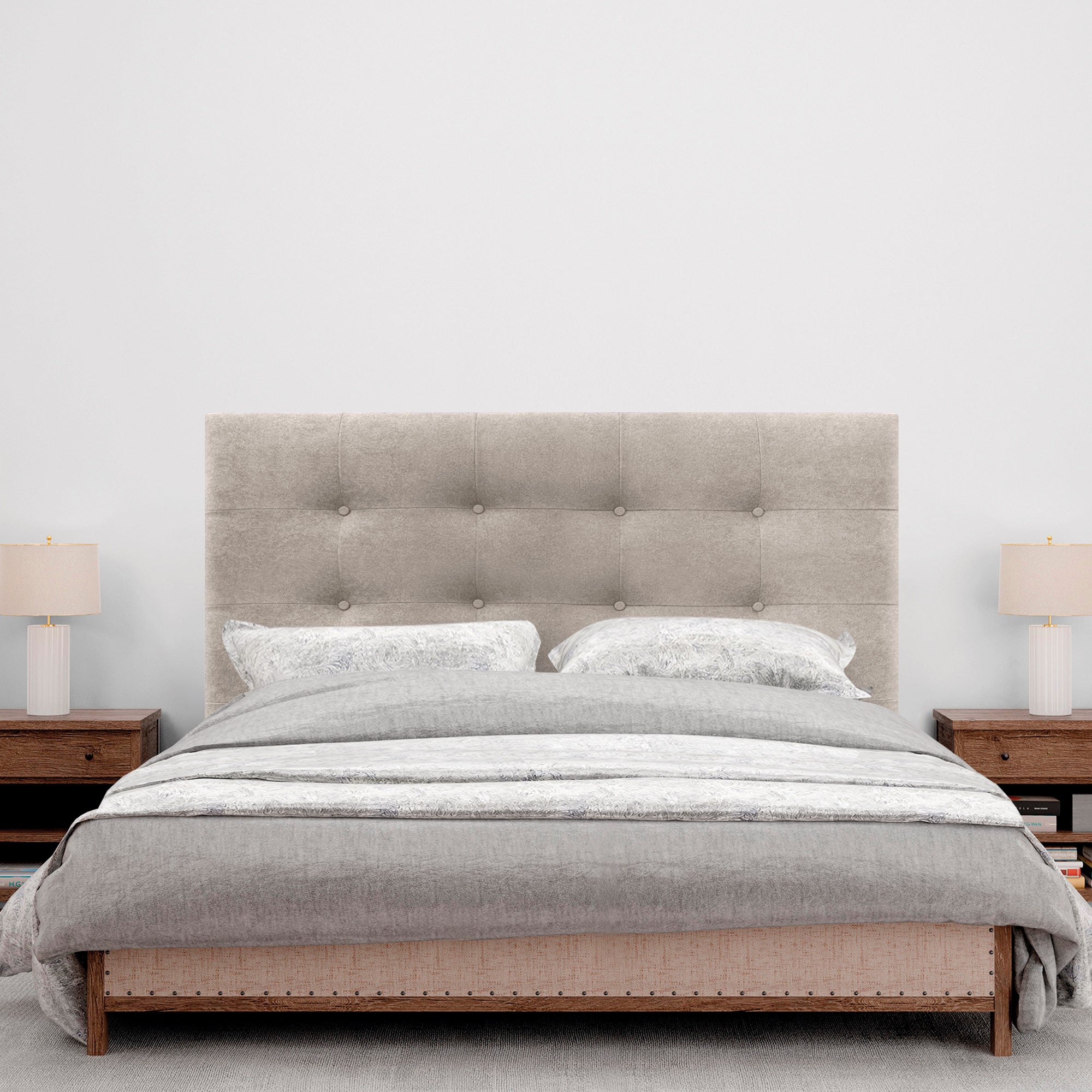 DHOME Cabecero Capitoné hasta el Suelo Cabezal 8cm tapizado Tela ACUALINE para Cama Dormitorio (150cm, Beige) - 4