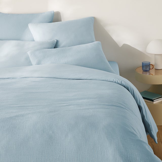 Housse de couette gaze de coton/coton lavé, Kumco - Bleu pastel - 240 x 220 cm