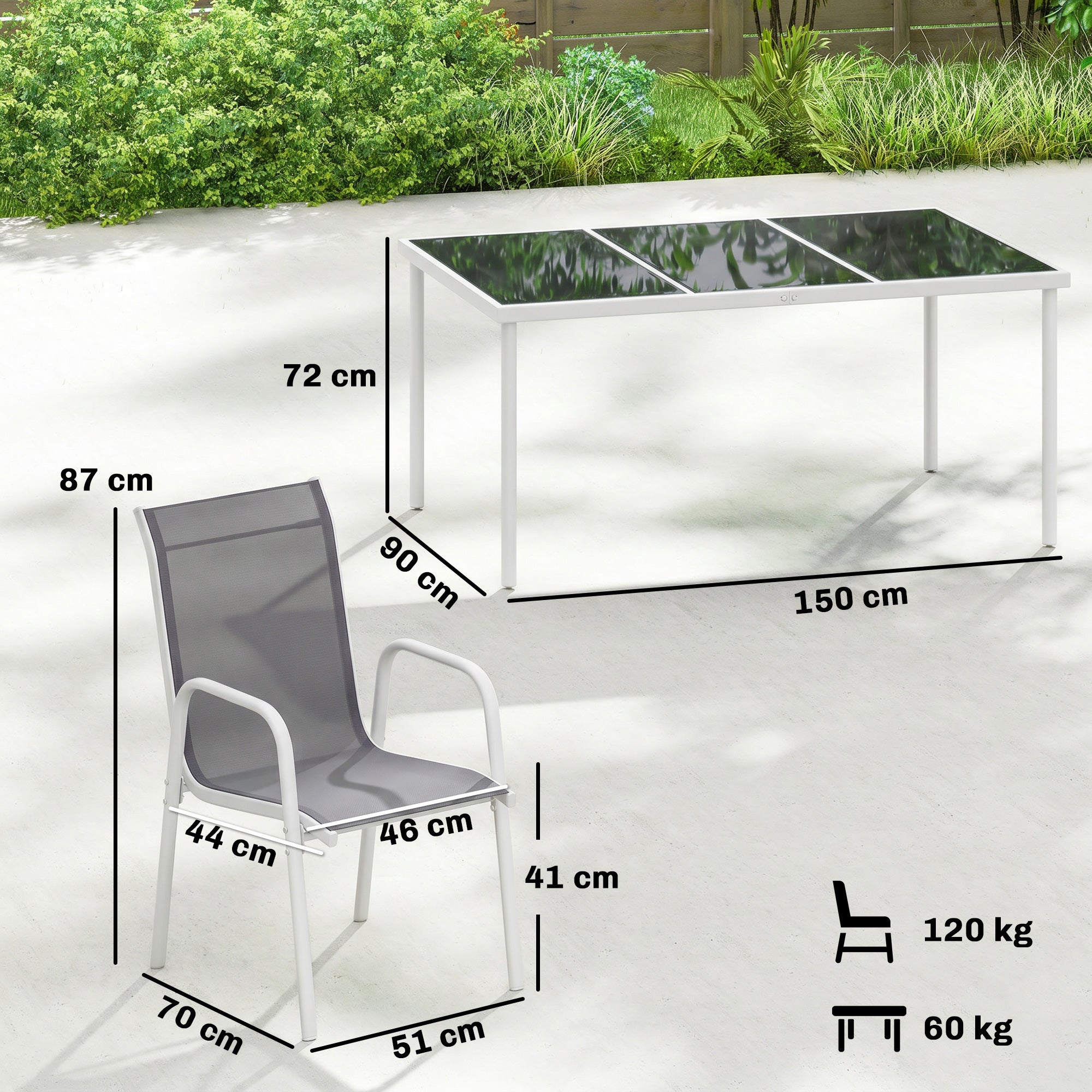 Conjunto de Jardín Outsunny Metal, Textilene Blanco y Gris 150x90x72 cm - 3