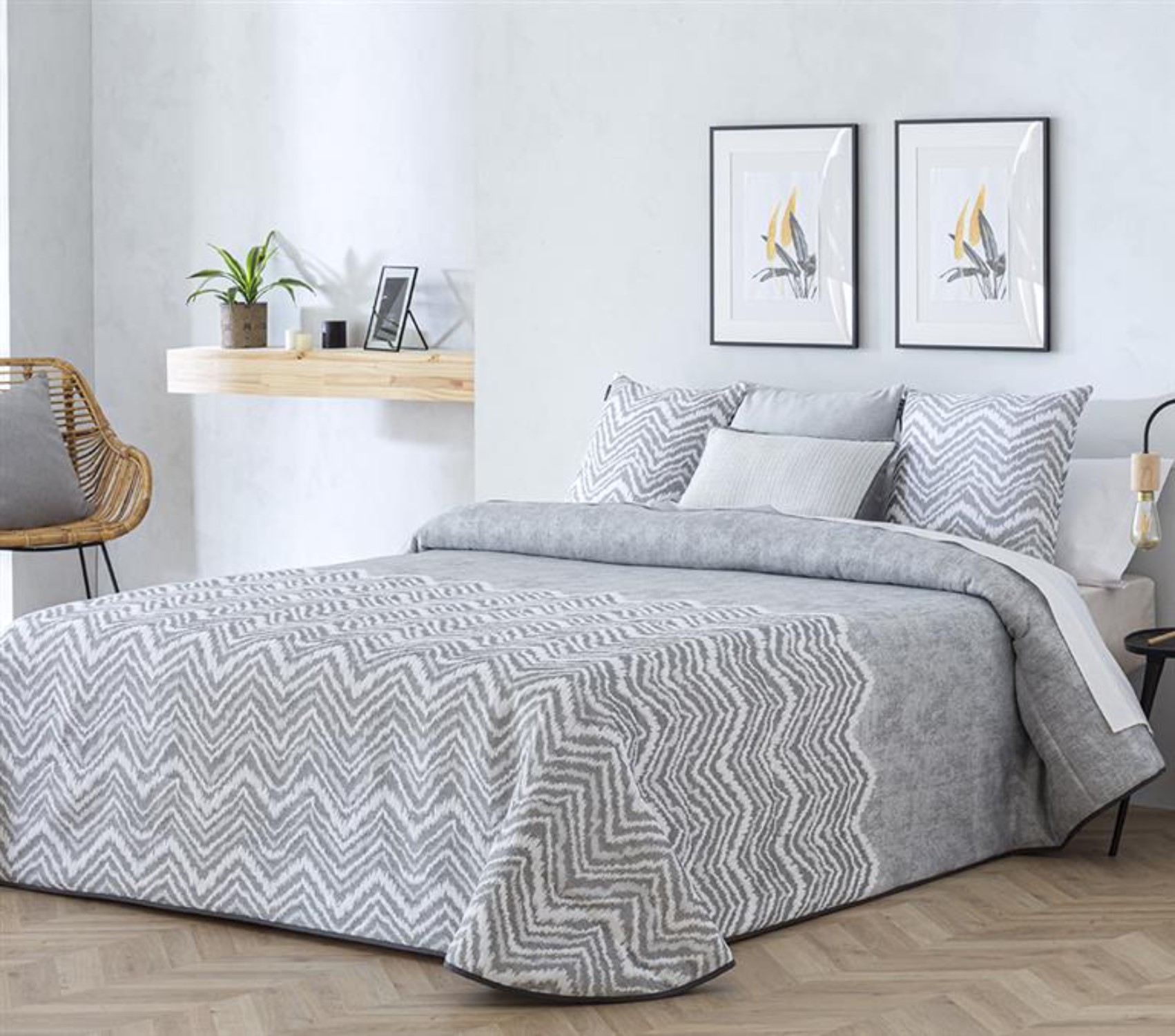 Bouti jacquard bilbao gris de diseño colcha acolchada con relleno de 100 gr para cama de 90 cm