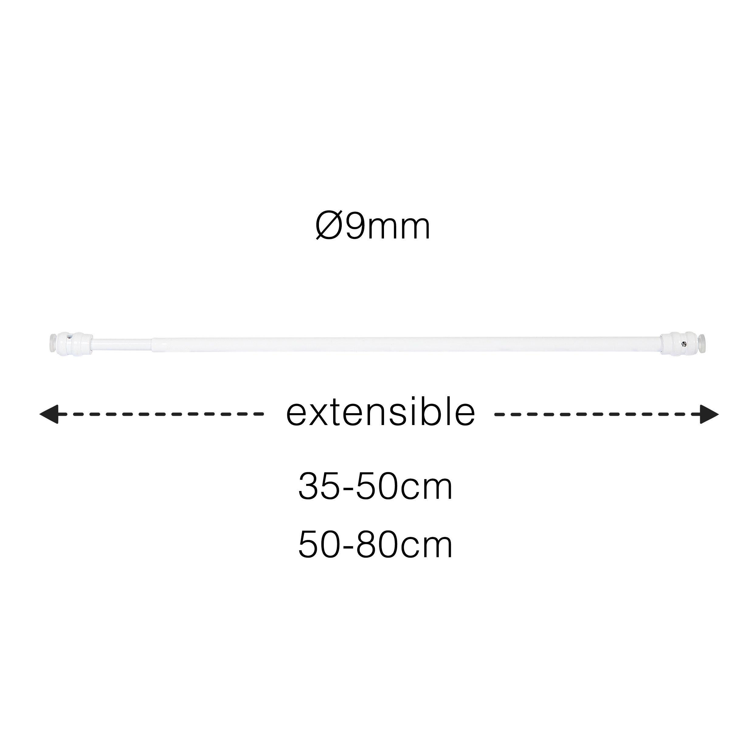 Haste de cortina DUO sem perfuração, haste de pressão extensível, fácil instalação com encaixe ou com ganchos | Diâm 9mm | 1 peça | Branco, 30-50cm - 3