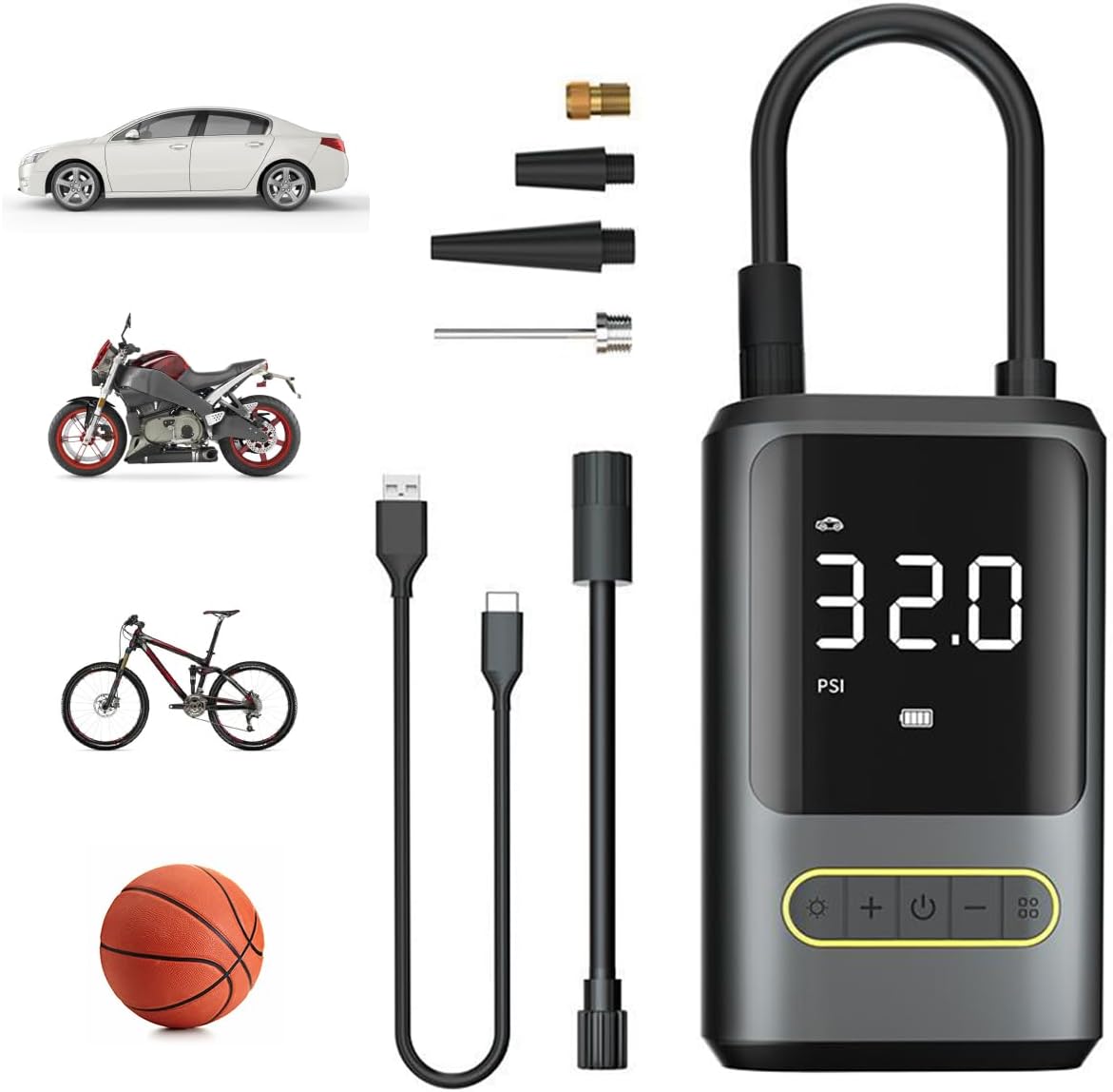 Pompe à air électrique - 150 PSI - Pompe à vélo portable avec batterie 4500 mAh