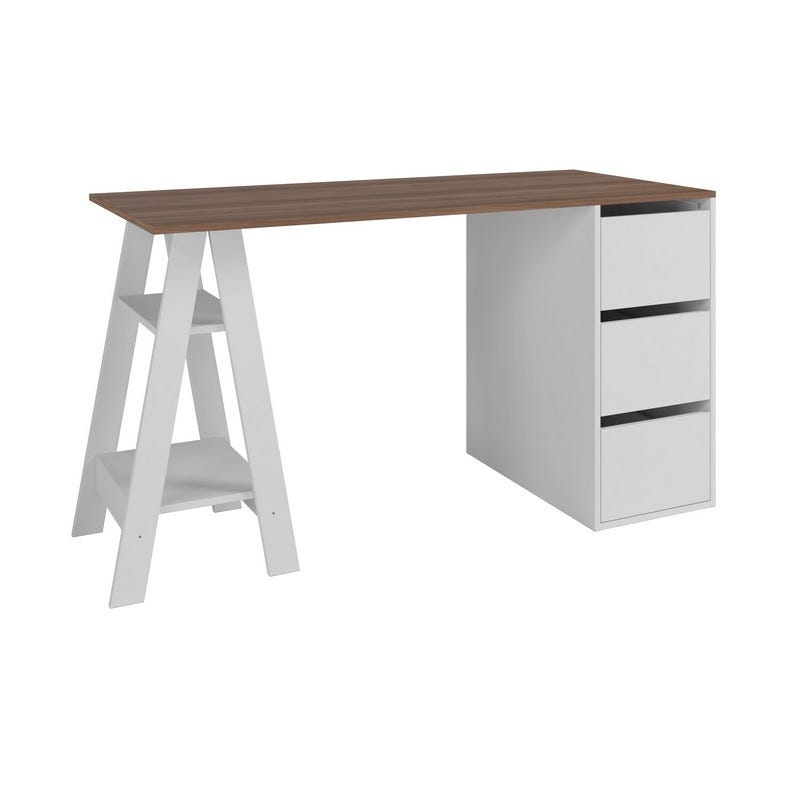 Bureau Tréteau Et Caisson 3 Tiroirs Blanc Et Châtaignier L 135 H 75 P 60 Cm 93009568 Bureau Tréteau Et Caisson 3 Tiroirs Blanc Et Châtaignier L 135 H 75 P 60 Cm 93009568