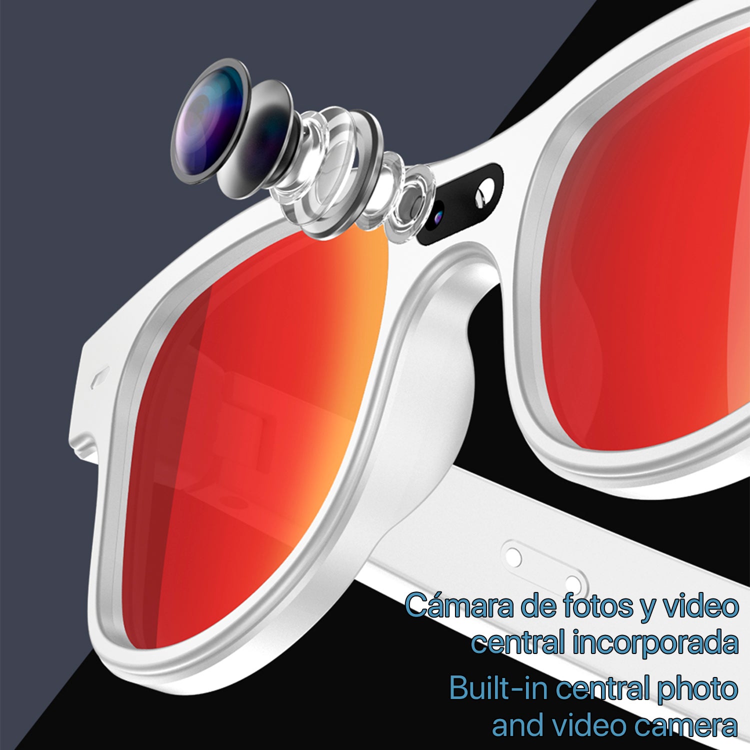 Occhiali Smart Con Fotocamera 8MP 1080p – Traduzione AI In 40 Lingue, Musica E Chiamate, Batteria 410mAh, 16h Di Autonomia