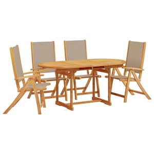 Salon De Jardin 5 Pièces En Acacia Naturel - Table + 4 Chaises Pliantes, Capacité 160 Kg - Pour Terrasse, Balcon