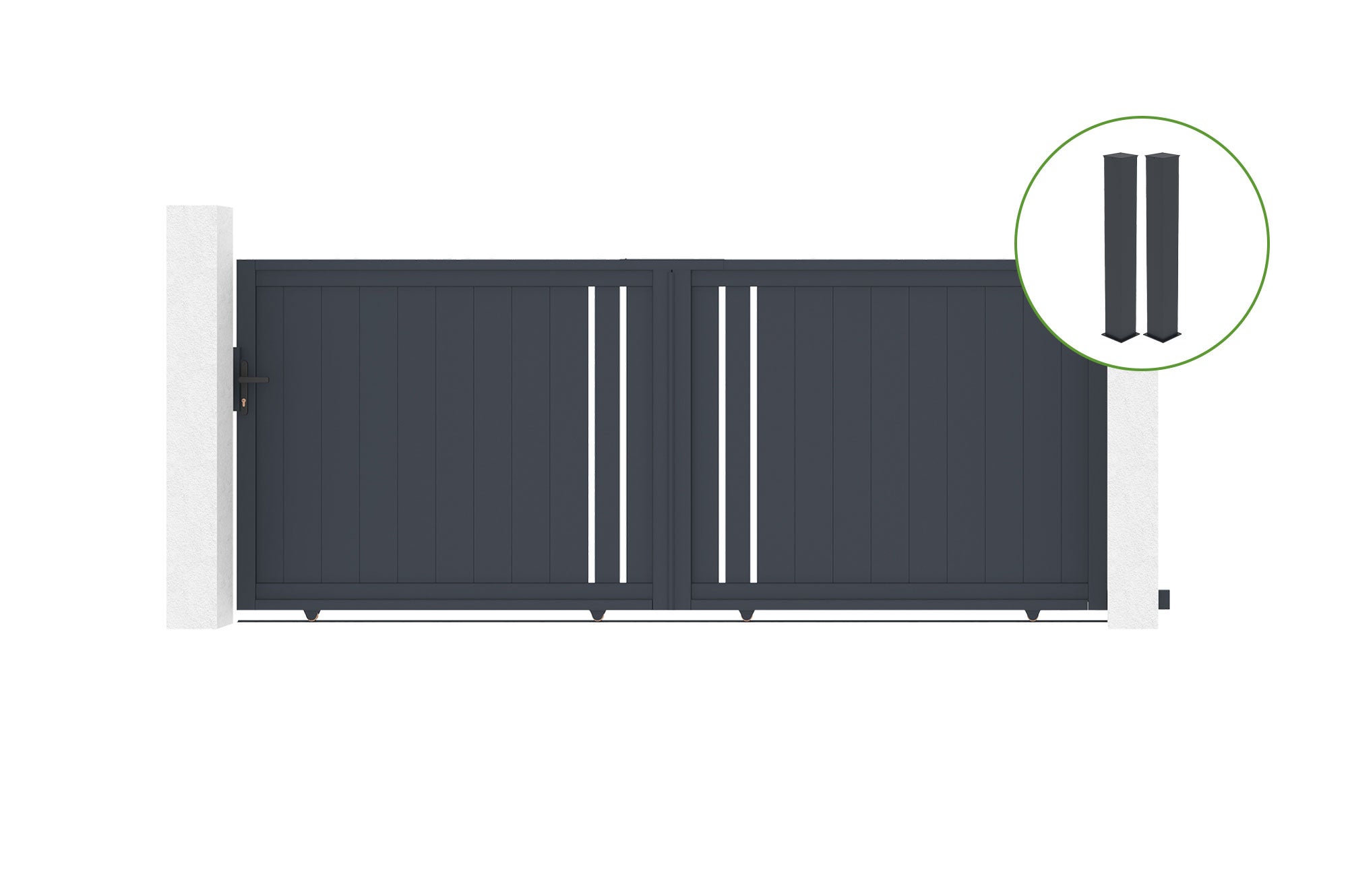 Brama przesuwna 3,5m LIFE wys. 140cm aluminium szare + 2 słupki 20x20cm wys. 166