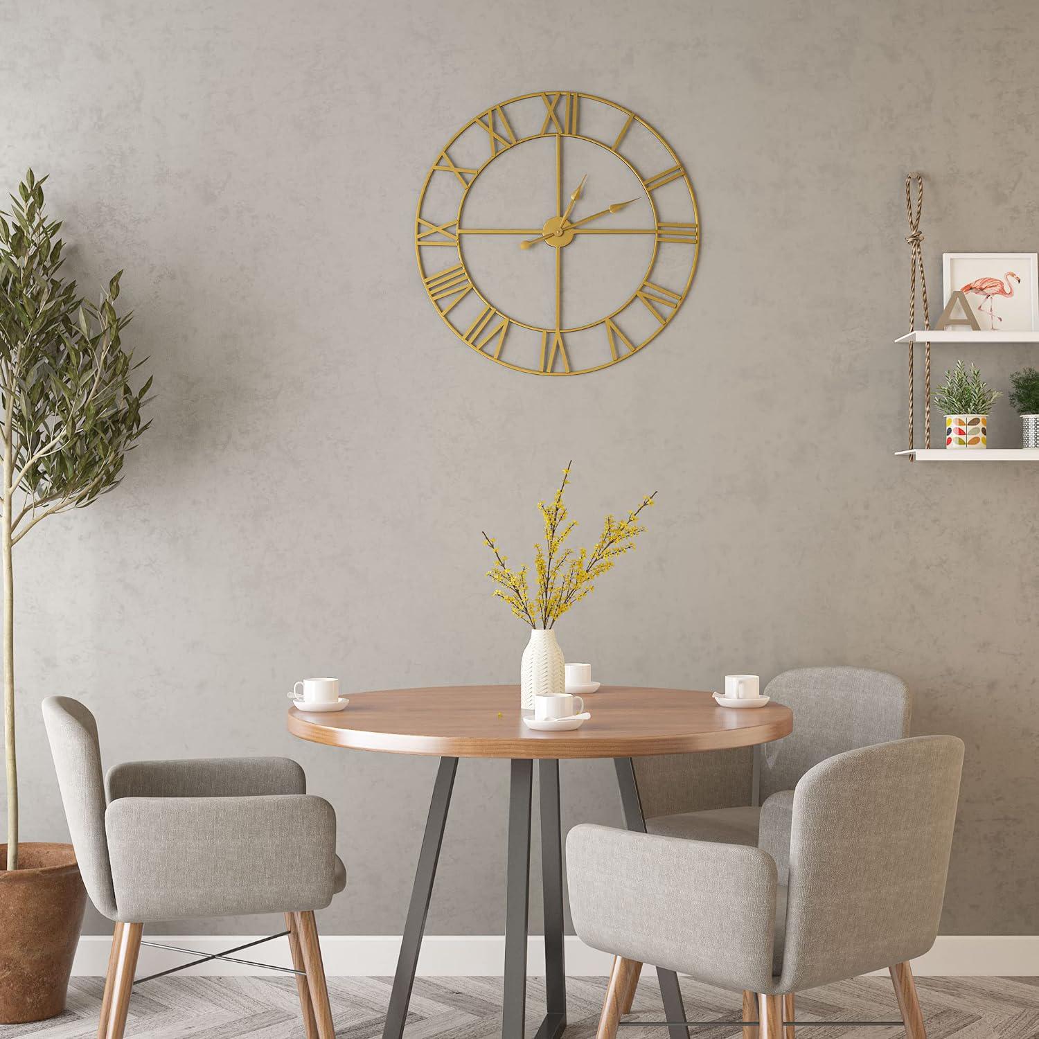 Horloge murale silencieuse vintage avec chiffres romains, métal, horloge murale décorative pour salon, chambre à coucher, bureau (50 cm-F) - 4