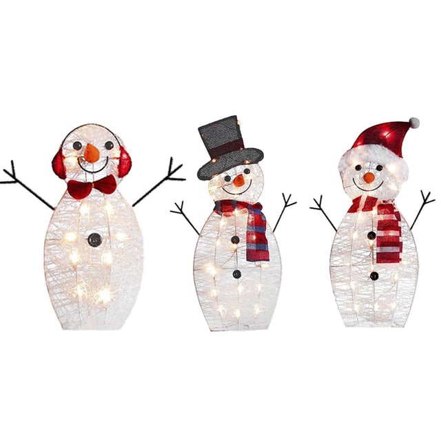 Bonhomme de neige lumineux à LED, trois bonhommes de neige, sans piles, décorations de Noël, ornements de bonhomme de neige en acrylique