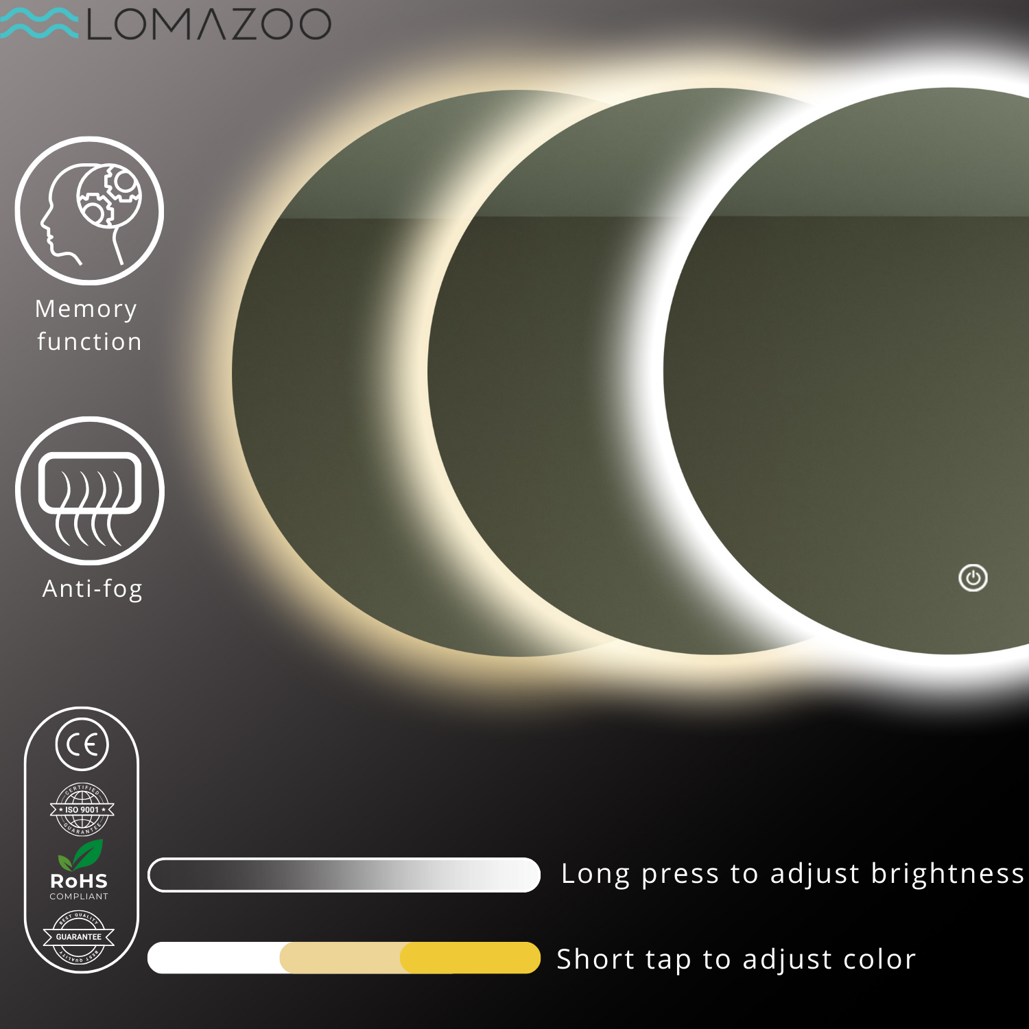 LOMAZOO Miroir salle de bain Dallas avec LED 80 cm rond - 5