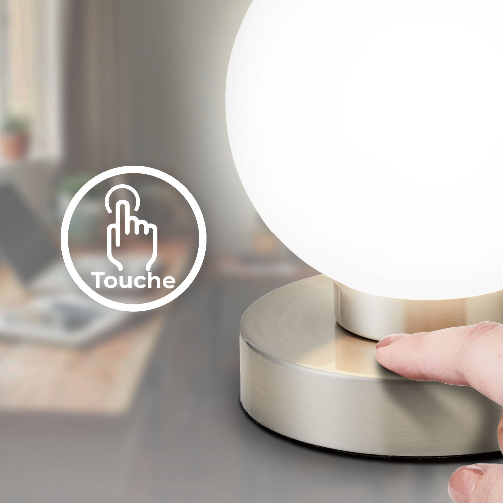 Lampe de table 1 lumière - Nickel mat et verre opale blanc - Avec variateur tactile - IP20 - B.K.Licht - 4