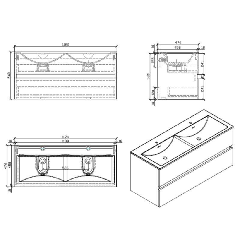 Meuble salle de bain design double vasque SIENA largeur 120 cm noyer - 8