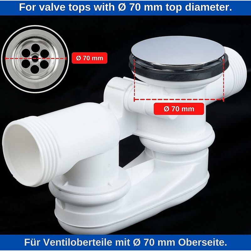 Bouchon de Baignoire, Ø 70 mm, avec Double Joint, Réglable en Hauteur, en Laiton Trempé avec Finition Chromée, Bonde de Baignoire Antirouille - 4