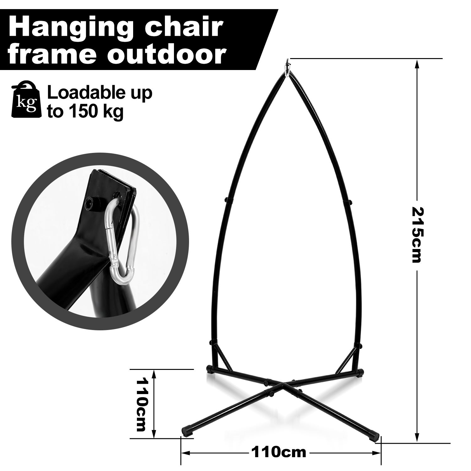 Cadre de fauteuil suspendu, Cadre balançoire hamac chaise suspendu soutien support fauteuil en métal 215 cm, Charge maximale 150 kg - 5