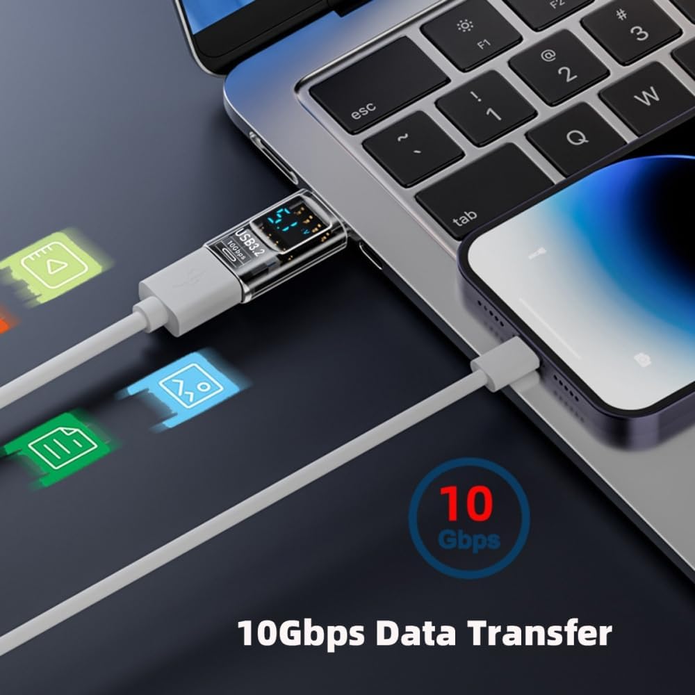 Adaptateur 3 pièces/lot Type-C Smart LED Display USB-C vers USB3.2 Type-A Adaptateur 10 Gbit/s Données Courant Tension Charge Rapide Surveillance Affi - 5