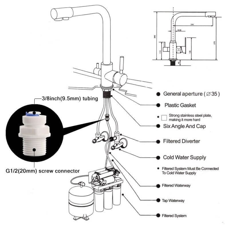 Valaz Rubinetto da cucina tondo bianco a 3 vie con osmosi inversa - Serie Nilo - 4