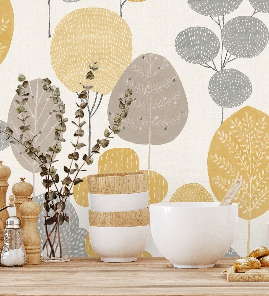 Papier peint lessivable arbres dans la fôret nordique gris et moutarde - Memorial Park 680924 de GAULAN - Rouleaux de 10 m x 0,53 m - 3