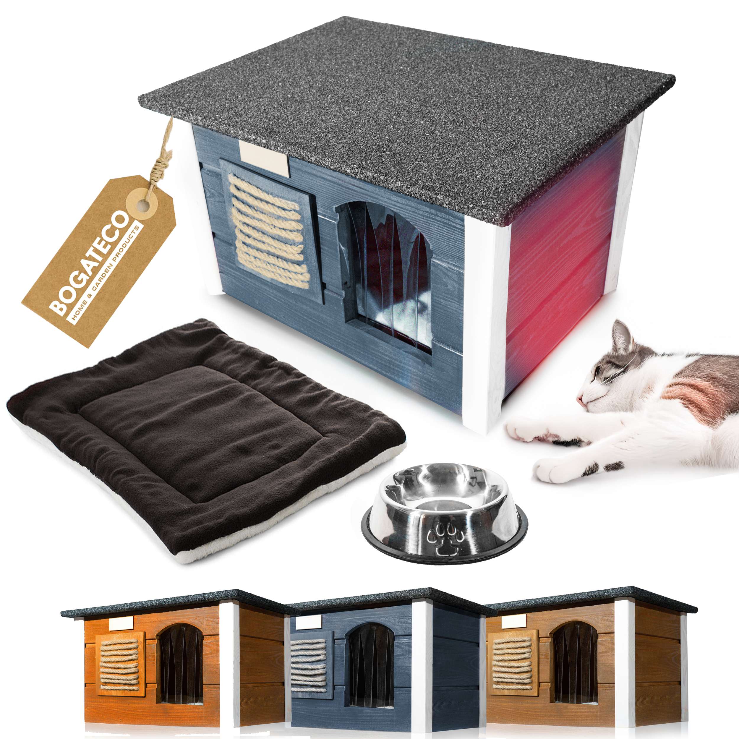 Niche Extérieur Pour Chat - Imperméable, Pliable, 45x43x40cm, Avec Rideau Transparent, Pour Hiver - 4