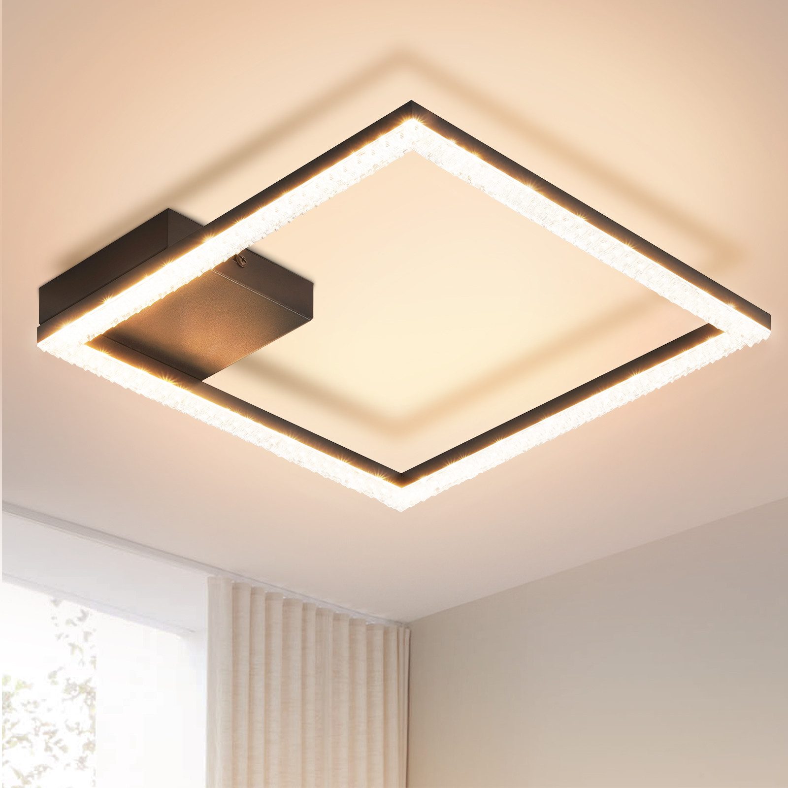 ZMH Lampa sufitowa LED do salonu - 12 W, ciepła biel, kryształ, metal, salon, korytarz