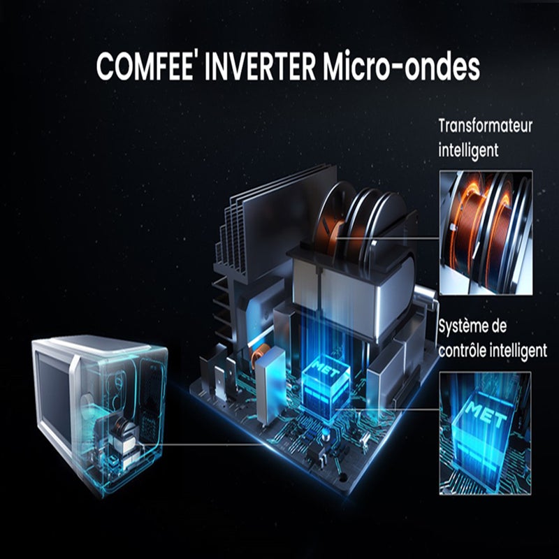 Micro-ondes pose libre - COMFEE CMO-MP012OC(BK) - Inverter - 6,2kg - L42,2 x P32,9 x H23,8 cm - 700W - 19L - Noir - 6