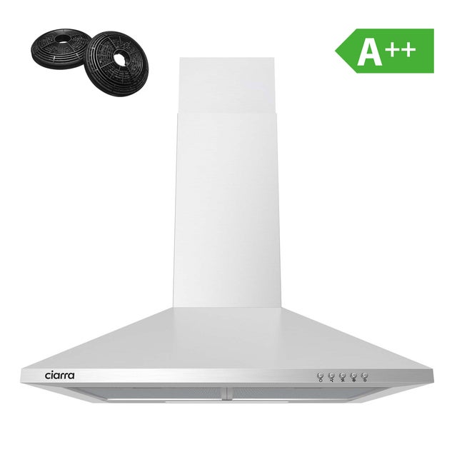 CIARRA Cappa a parete 60cm 370m3/h A++ 3 Velocità Ricircolo o Scarico con Condotto Incluso 2 Filtri a Carbone 201SS60