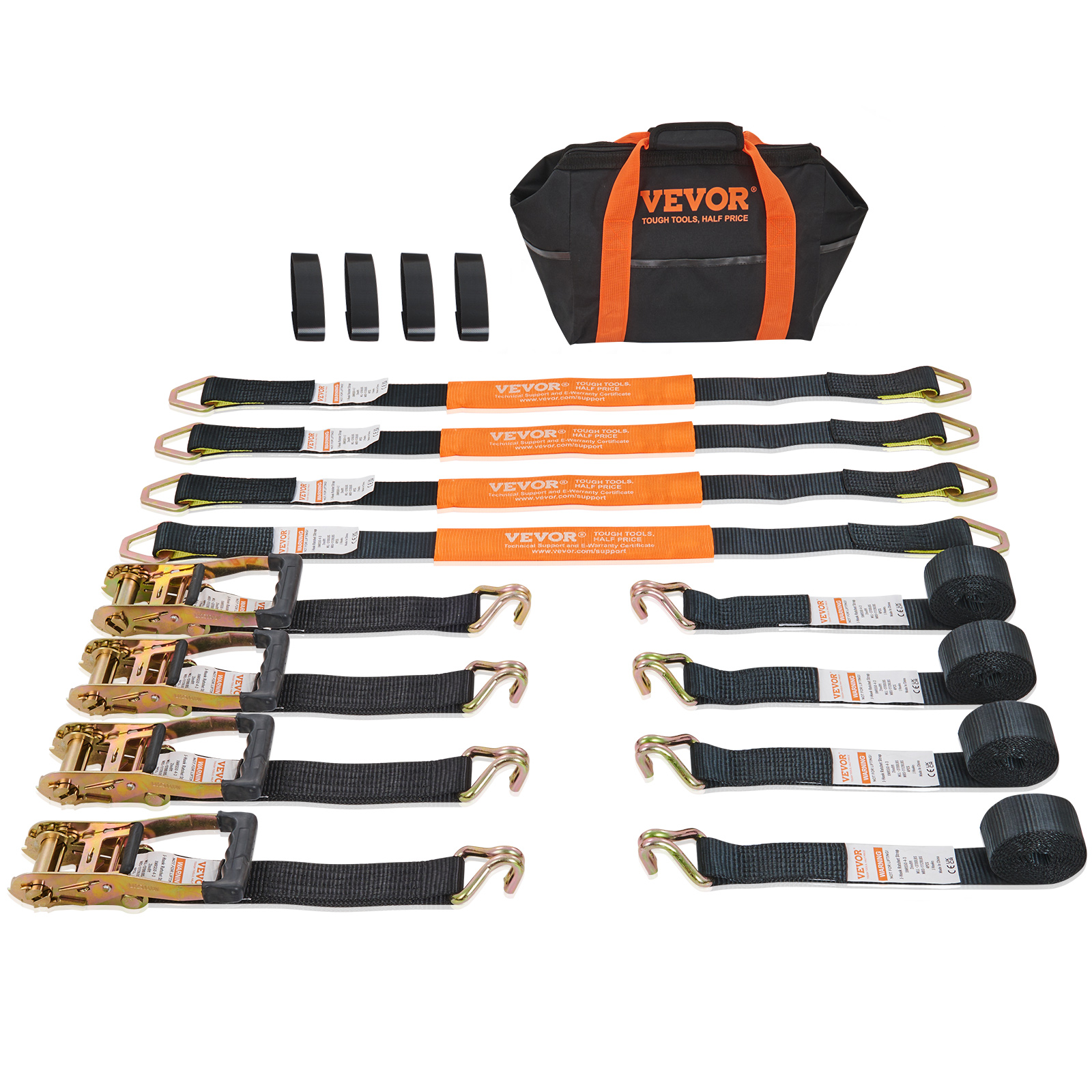 Set 4 Cinghie A Cricchetto 1,8m X 25mm - Fissaggio Carico, Forza Max 320 DaN, Ganci A S, Poliestere Resistente