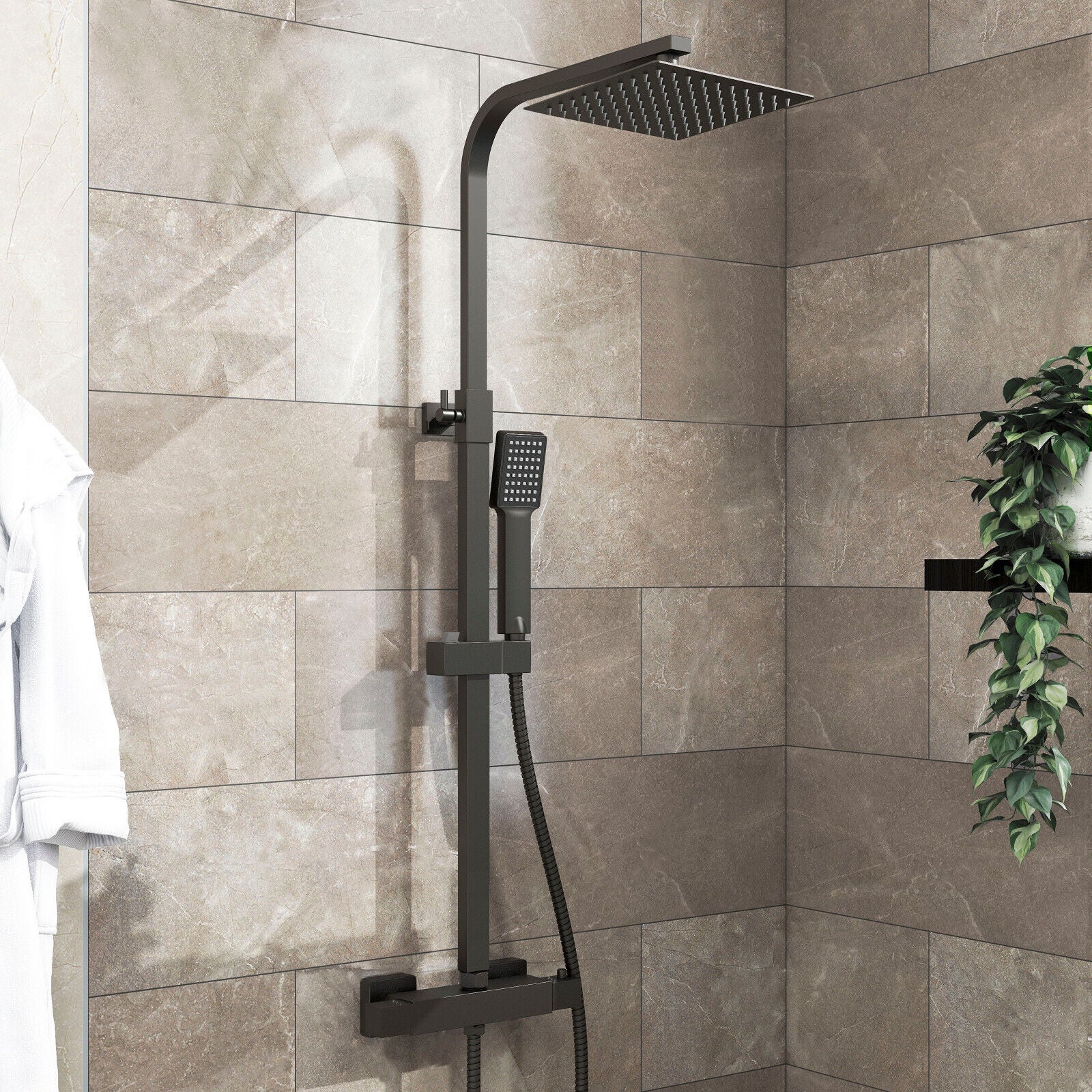 Colonne de douche thermostatique carrée noire avec réglage en hauteur AICA - 2