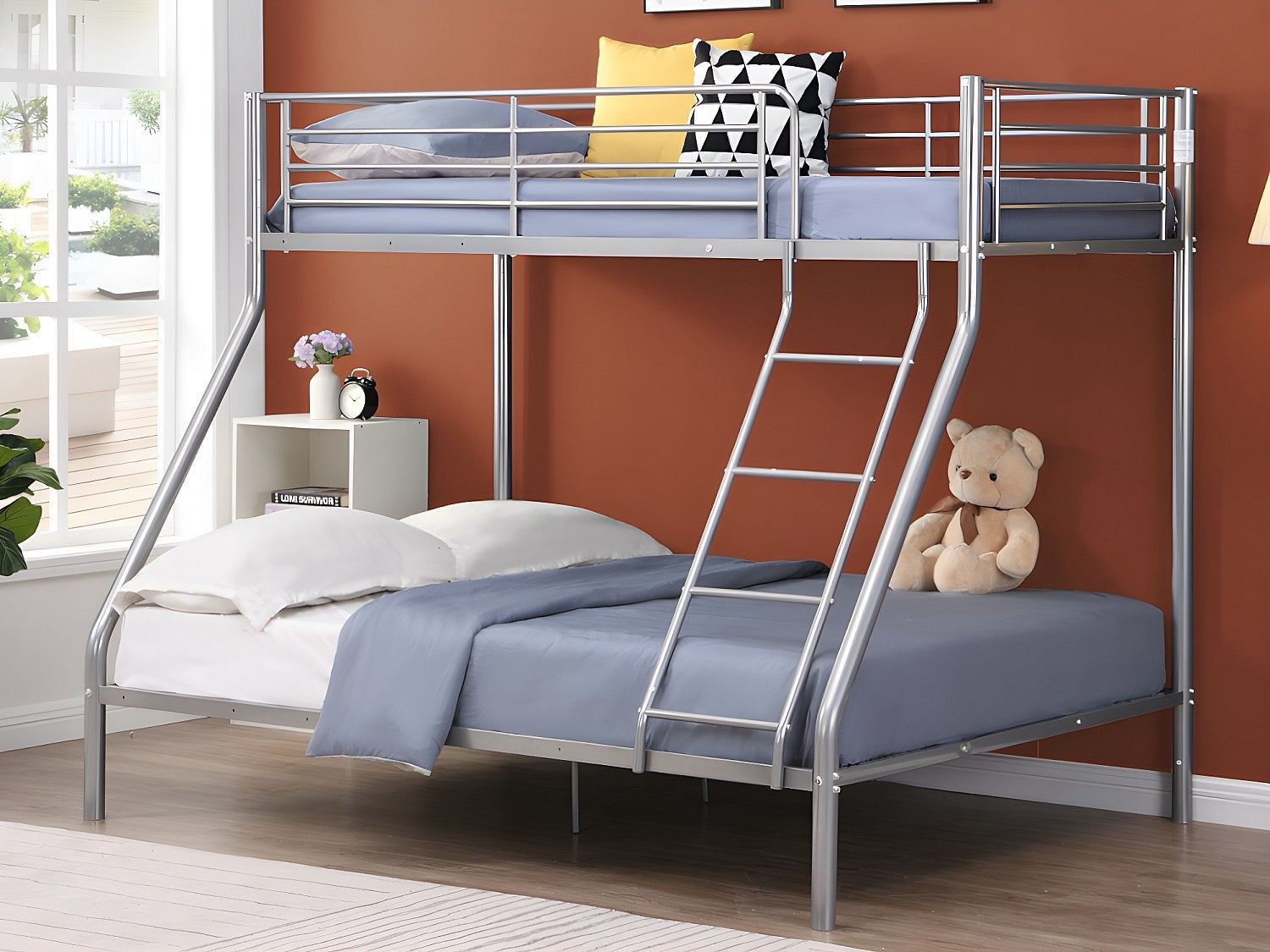 Łóżko piętrowe ELEVATIO IV - 90 i 140 × 190 cm - Stal - Srebrny + materace