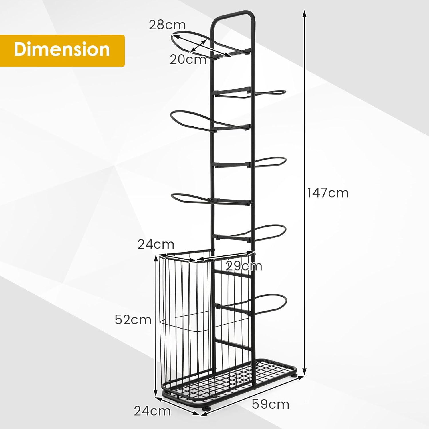 Rack de Arrumação de 7 Níveis, Organizador de Equipamento Desportivo com Cesto, Hastes para Pendurar, para Bolas de Futebol, Bolas de Rugby, Bolas de - 9