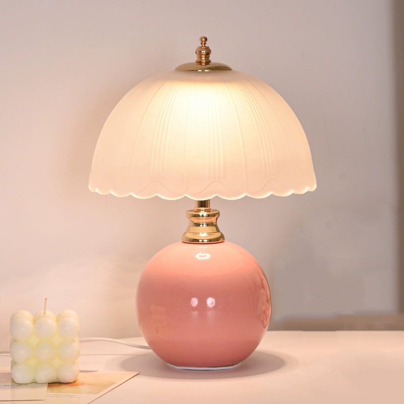 Lámpara de ambiente retro para sala de estar, lámpara de mesa estilo crema, rosa, con enchufe usb, cambio de tres colores y atenuación continua