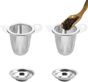 AILANDA 2 Pezzi Infusore tè Acciaio Inox Filtro Setaccio con Coperchio Diffusore di tè a Rete Fine per Tisane Colino Foglia Verde Tea Strainer con Doppio Manico per Tazze Teiere Bottiglia Bicchiere