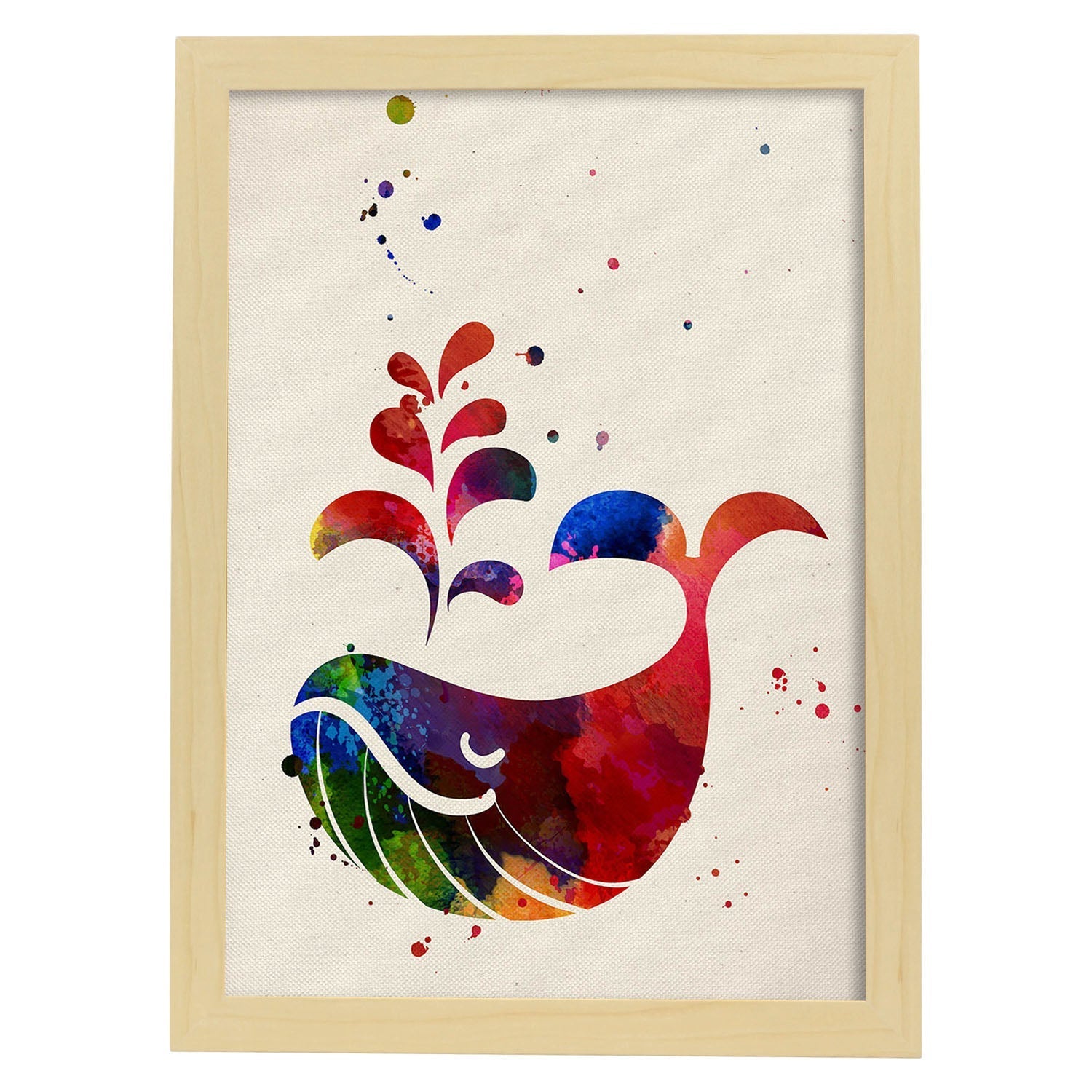 Posters de animales marinos con diseno acuarela. lamina ballena, impresa con textura acuarela, para marco blanco - a3