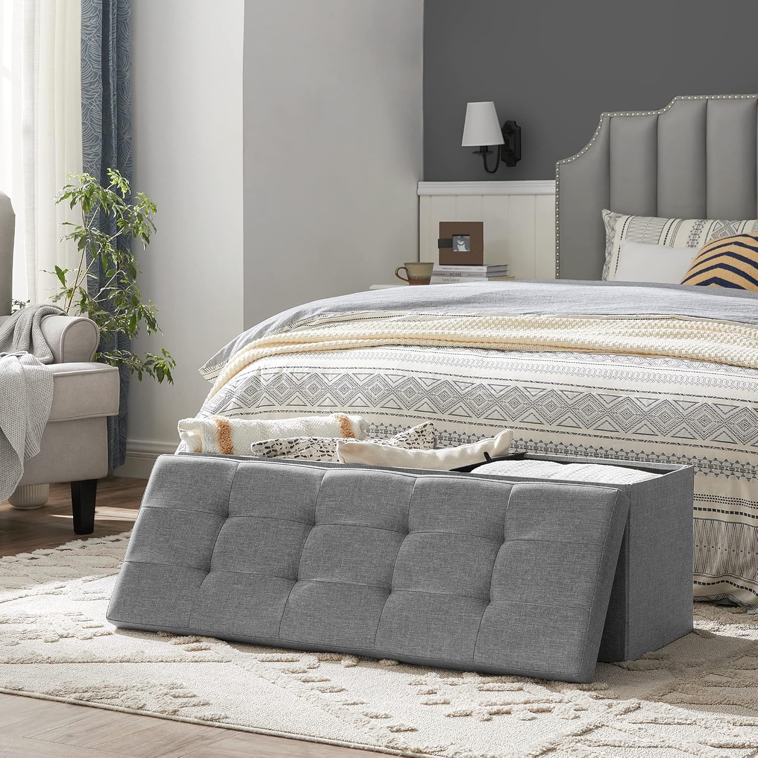 Banc de Rangement, Pouf Pliable, 38 x 110 x 38 cm - 4