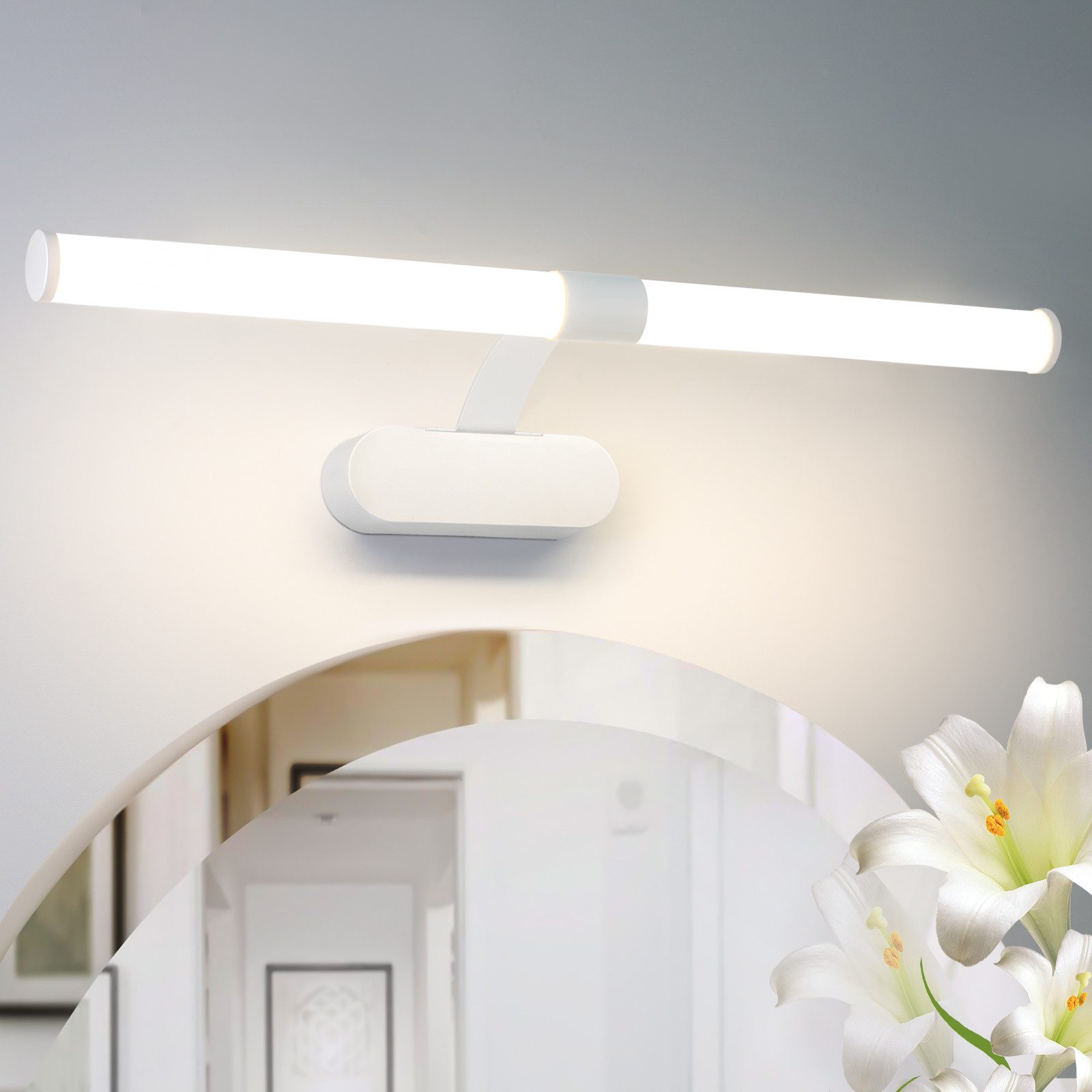 NETTLIFE Kinkiet łazienkowy LED, lampa lustrzana LED 4000K biel neutralna, IP44, 8W, 60CM - biała nowoczesna wodoodporna kinkiet kinkiet